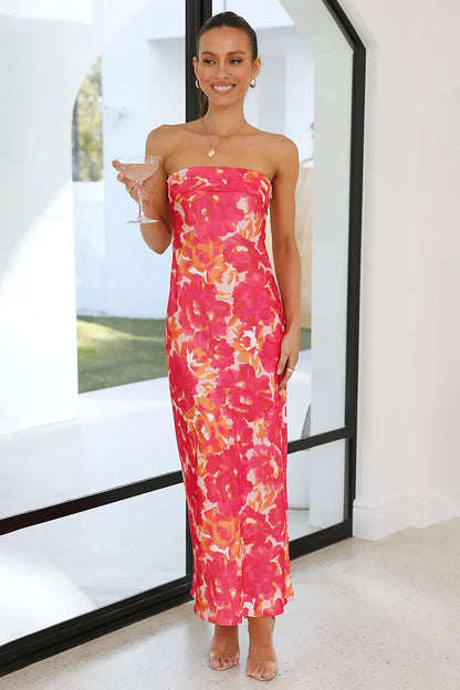 Vestido largo Miya - Floral rosa/rojo