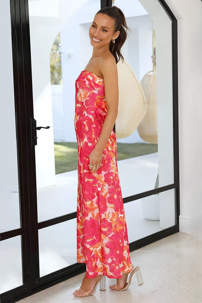 Vestido largo Miya - Floral rosa/rojo