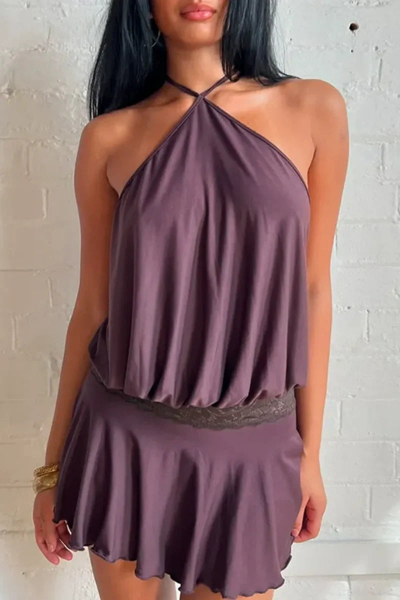 Minivestido de encaje con cuello halter Taylin