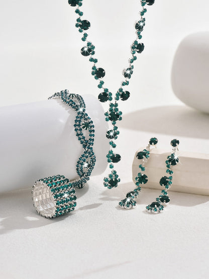 Fashion Crystal Necklace Ear Stud Bracelet Jewelry Accessories