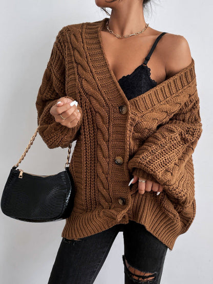 V-neck Sweater Women's Retro Fashion Loose Twist Knitted Coat