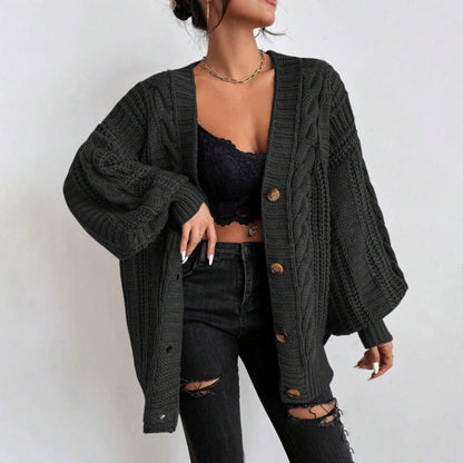 V-neck Sweater Women's Retro Fashion Loose Twist Knitted Coat