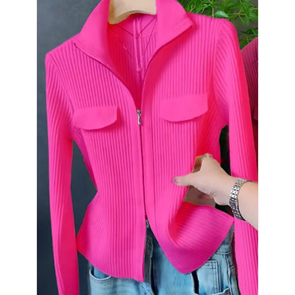Lapel Long Sleeve Knitted Cardigan Sweater For Women