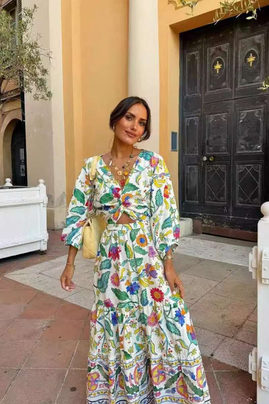 Vestido estampado con mangas de linterna