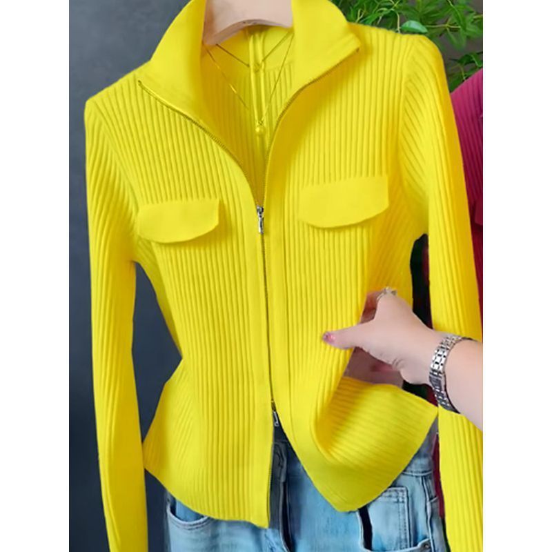 Lapel Long Sleeve Knitted Cardigan Sweater For Women