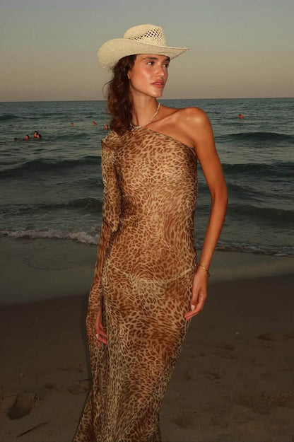 Leopard Mirage One-Shoulder-Kleid