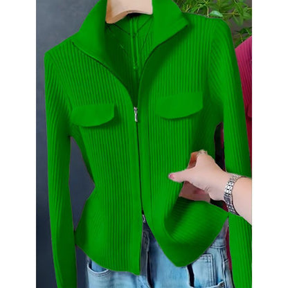 Lapel Long Sleeve Knitted Cardigan Sweater For Women
