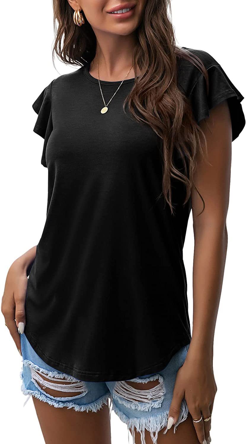 Women's Round Neck Ruffled Short Sleeve T-shirt