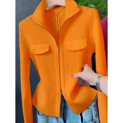 Lapel Long Sleeve Knitted Cardigan Sweater For Women