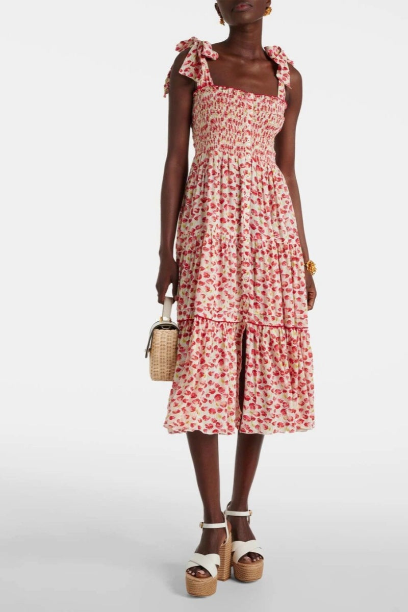 Poupette St Barth Triny gerafftes Midikleid mit Polka-Dots