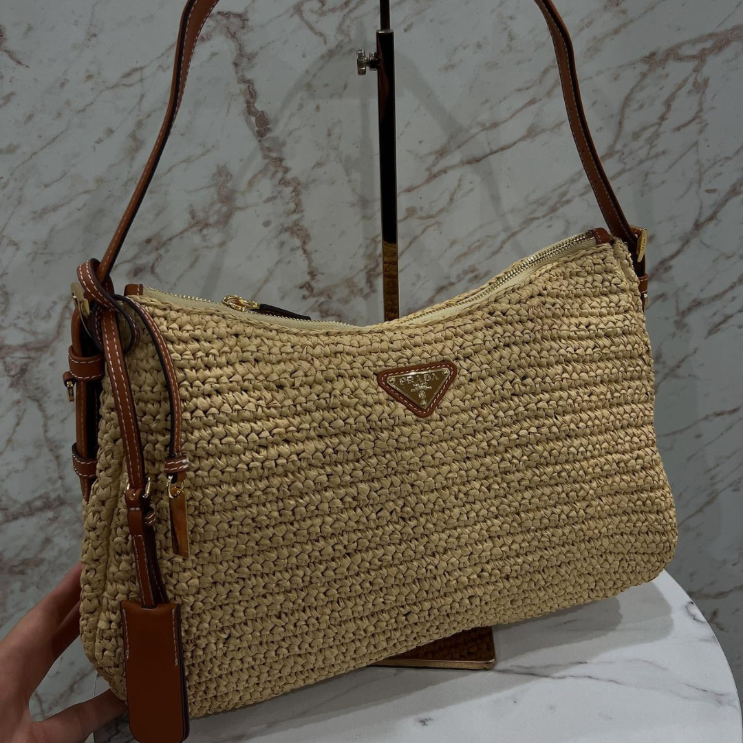 PRD große Handtasche aus Häkelstrick und Leder