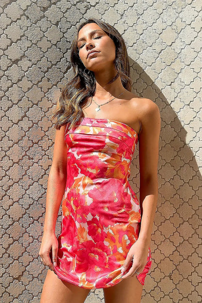 Vestido mini Miya - Floral rosa/rojo