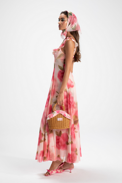 Vestido largo con volantes florales Renée