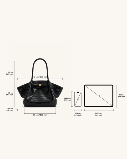 Bolso tote mediano Hana - Cocodrilo negro