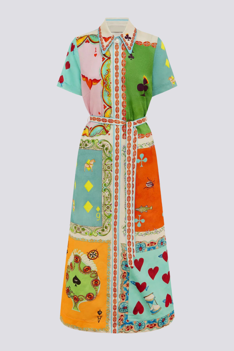 Vivienne – Kurzärmliges Maxikleid mit Poker-Print