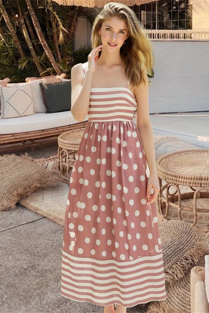 Camisole-Midikleid mit Polka Dots und quadratischem Ausschnitt