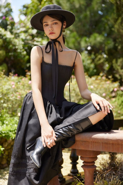 Vestido lencero midi de corte A con ribete de encaje Alva