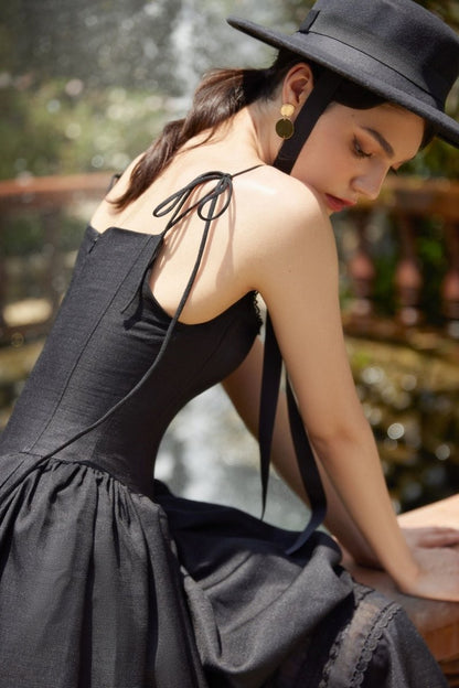 Vestido lencero midi de corte A con ribete de encaje Alva