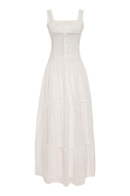 Vestido largo semitransparente con volantes Anastasia