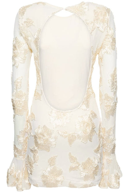 Vestido mini de malla con espalda descubierta y bordado Aurora