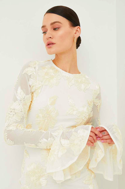 Vestido mini de malla con espalda descubierta y bordado Aurora