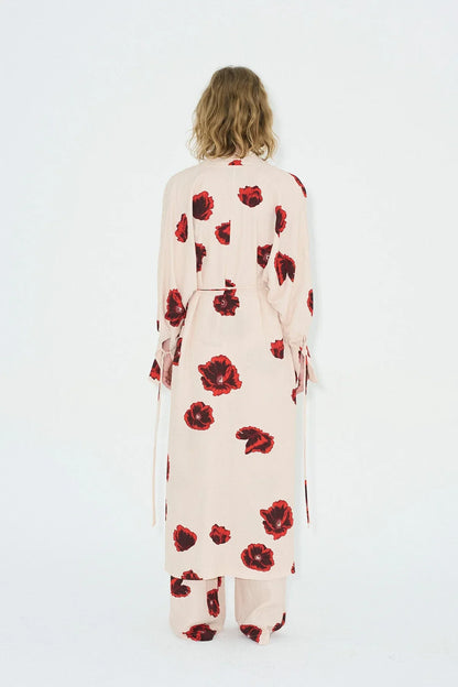 Kimonokleid mit Sahara-Print – Coquelicot