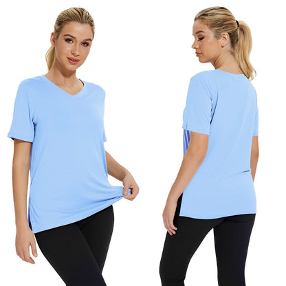 Top holgado de manga corta con abertura en color liso para mujer, novedad de verano