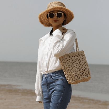 Flower Straw Beach Bag