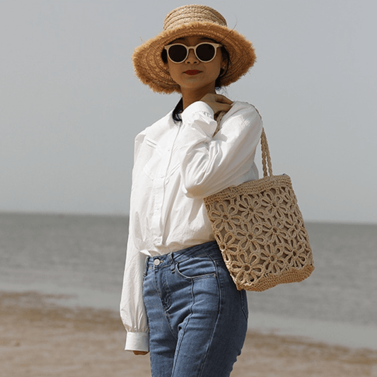 Flower Straw Beach Bag