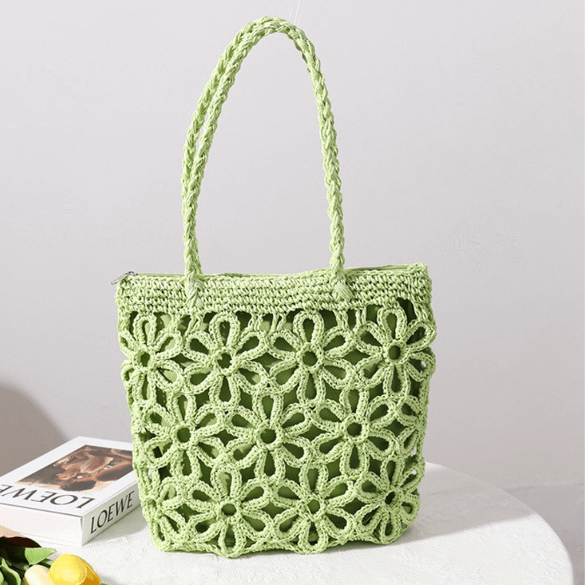 Flower Straw Beach Bag