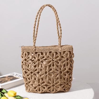 Flower Straw Beach Bag