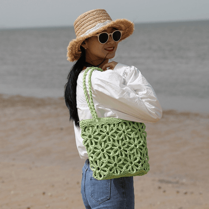 Flower Straw Beach Bag