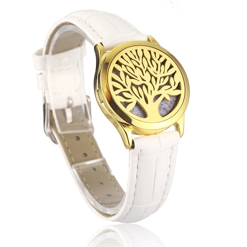 White leather essential oil diffuser bracelet Tree