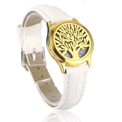 White leather essential oil diffuser bracelet Tree