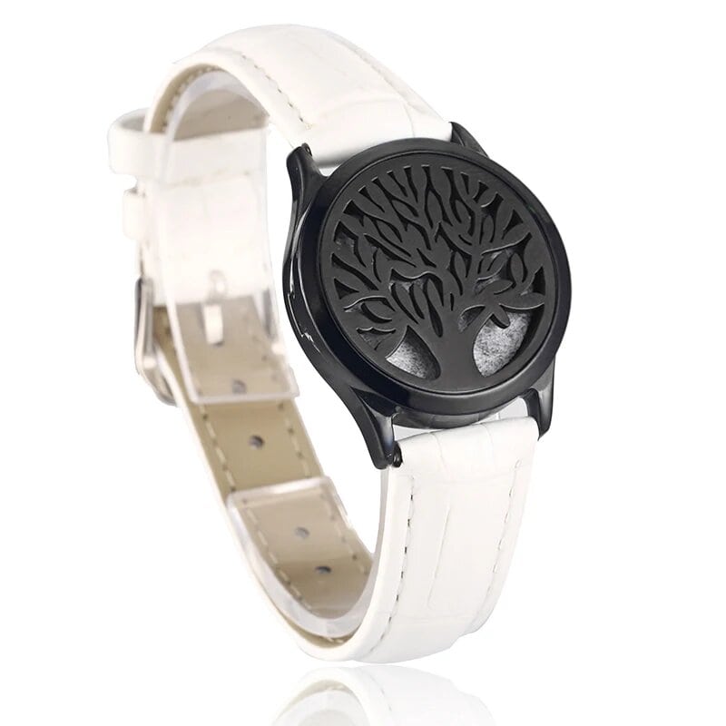 White leather essential oil diffuser bracelet Tree