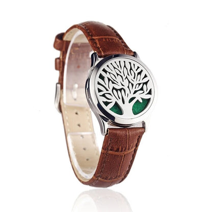 Brown leather essential oil diffuser bracelet Tree