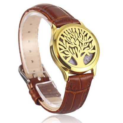 Brown leather essential oil diffuser bracelet Tree