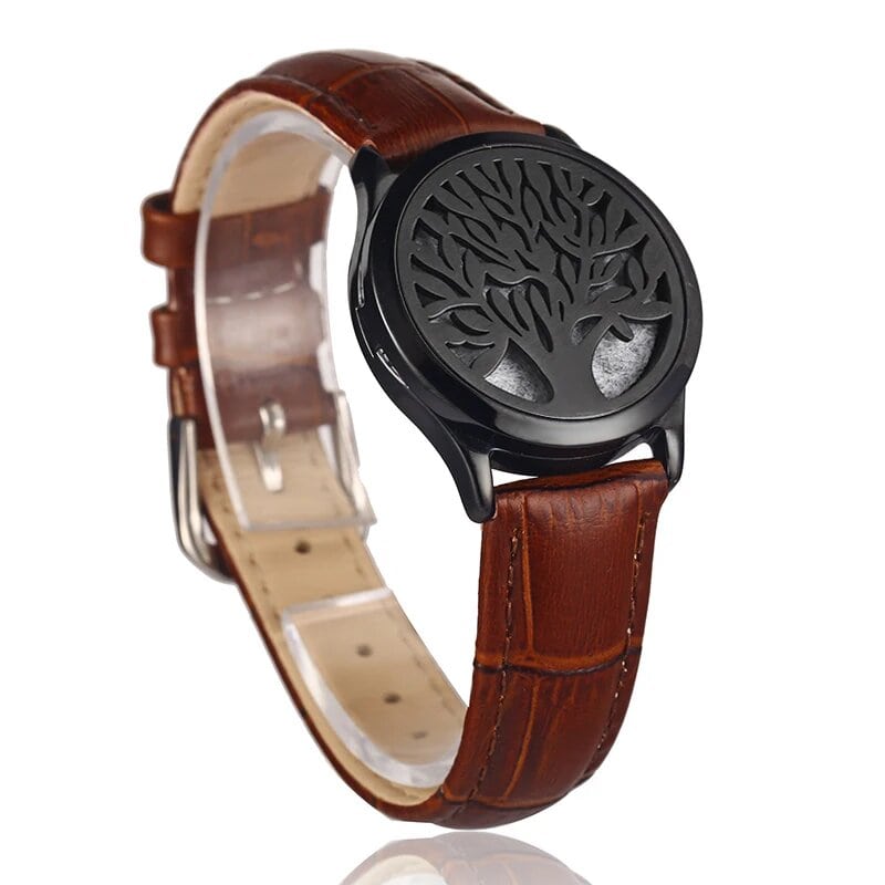 Brown leather essential oil diffuser bracelet Tree