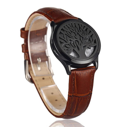 Brown leather essential oil diffuser bracelet Tree