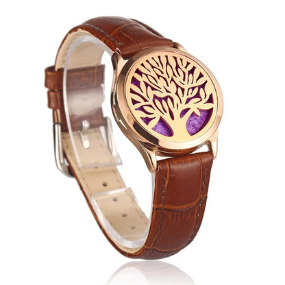Brown leather essential oil diffuser bracelet Tree