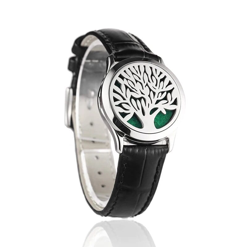 Black leather essential oil diffuser bracelet Tree