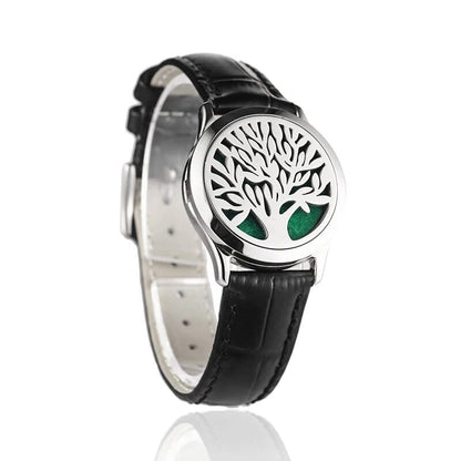 Black leather essential oil diffuser bracelet Tree