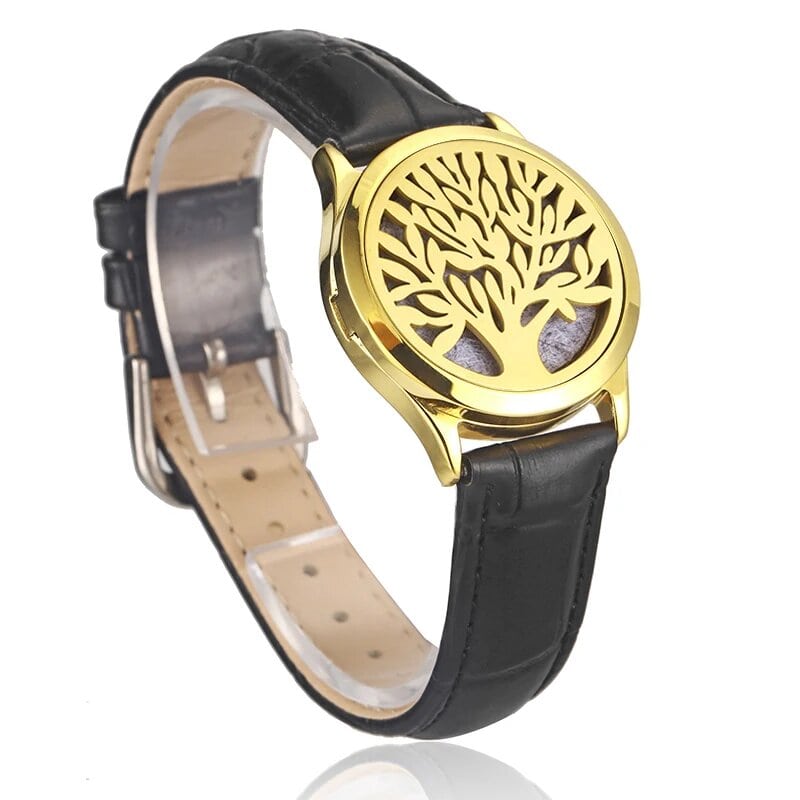 Black leather essential oil diffuser bracelet Tree