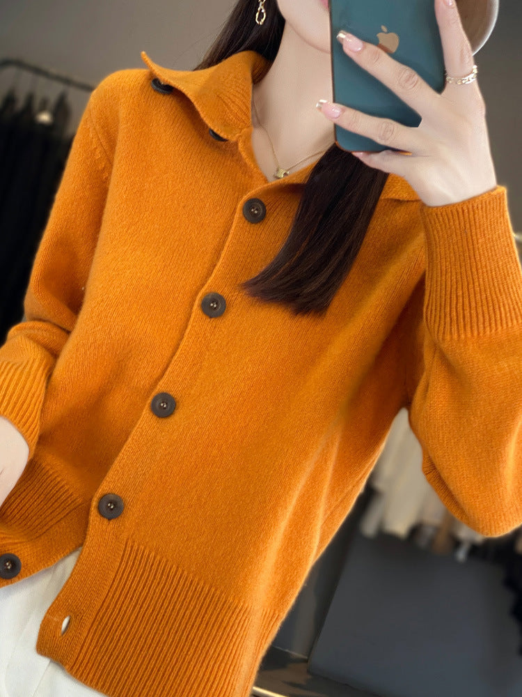 Turtleneck Solid Color Full Wool Loose Slimming Women's Cardigan Sweater