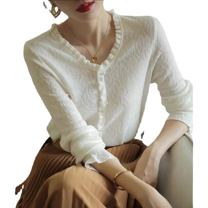 High-grade Hollow-out Lace V-neck Thin Sweater
