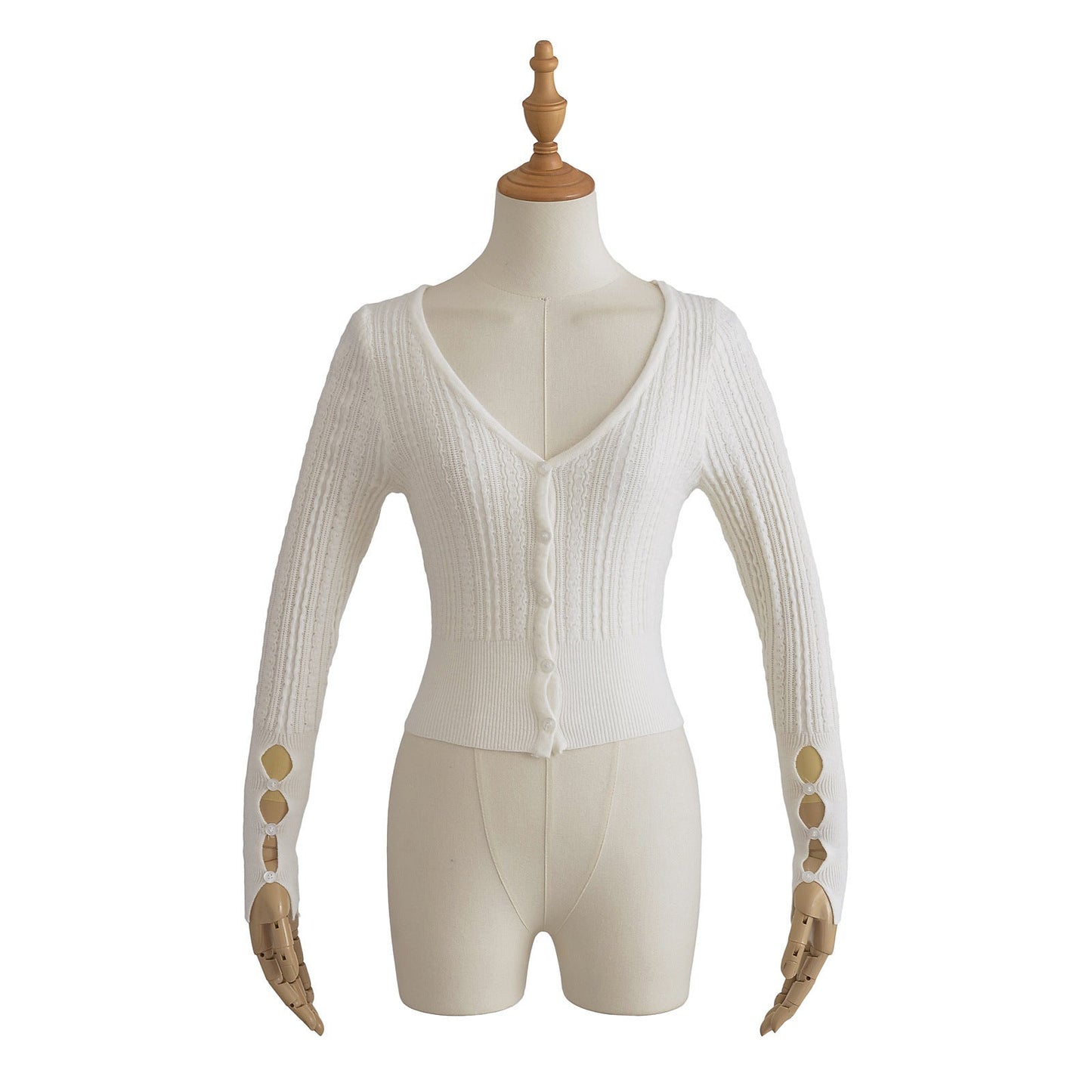 American Hot Girl Pure Desire Sexy V-neck Single-breasted Long Sleeve Sweater