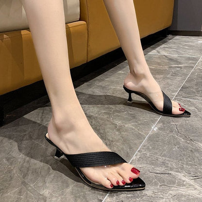 Sandalias y pantuflas transparentes con tiras cruzadas y tacón de aguja para mujer