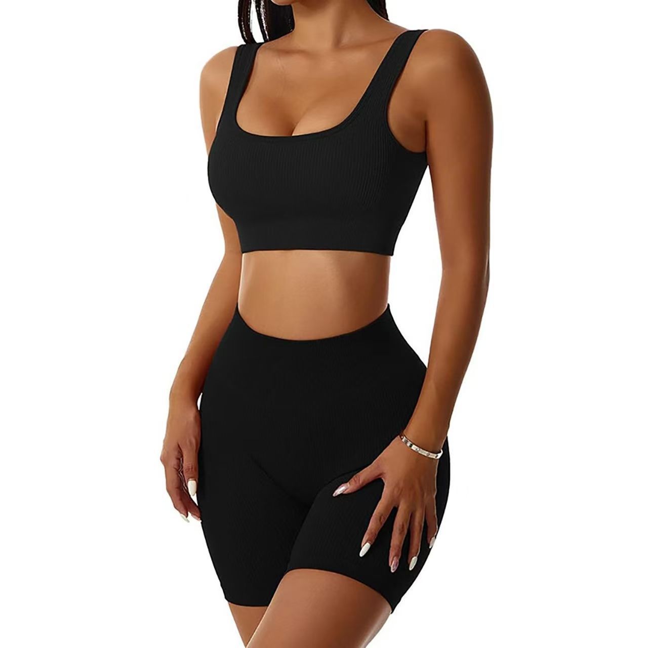 Ropa de yoga de hilo tejido sin costuras para mujer