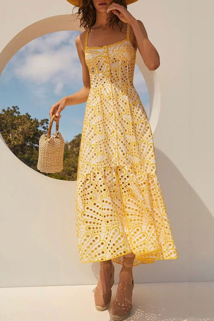 Vestido bustier midi de encaje bordado Dolly