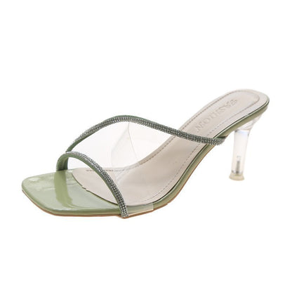Women Wear Crystal Stiletto Sandals And Slippers